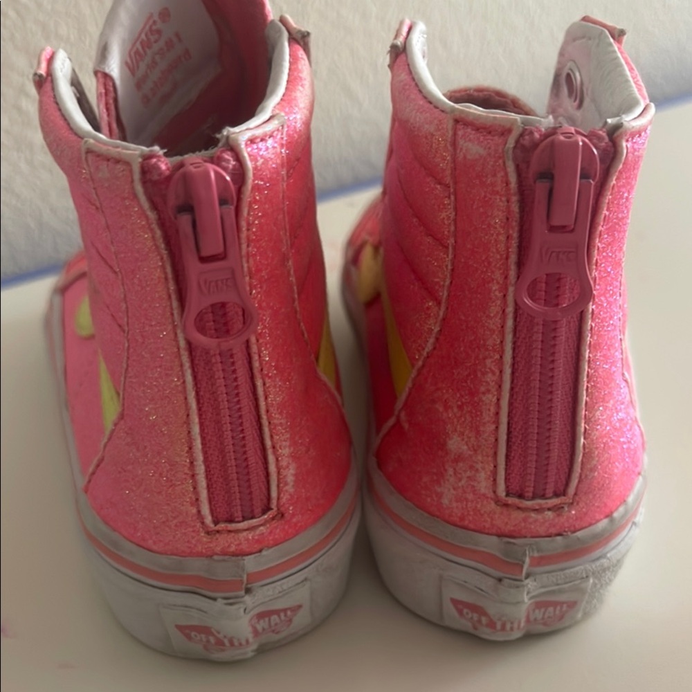 Vans Pink and Yellow High-Top Sneakers with Zipper